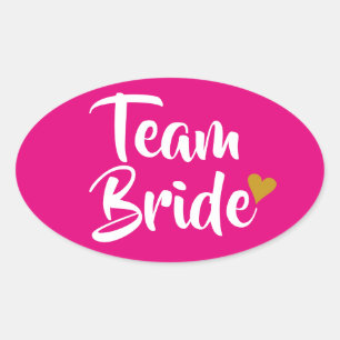 Sticker Ovale Coeur d'or de jeune mariée d'équipe