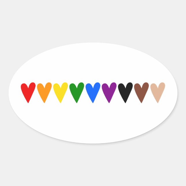 Sticker Ovale Coeurs arc-en-ciel, la vie noire (Devant)