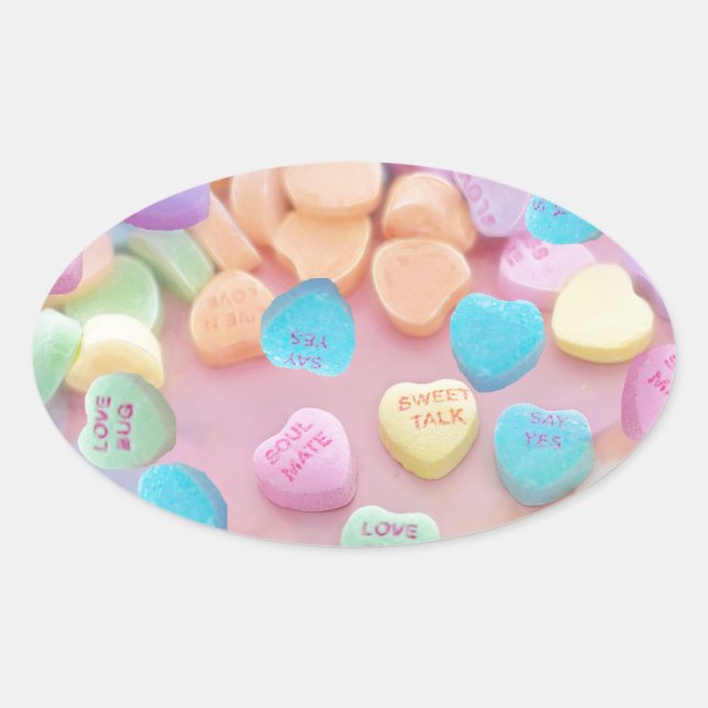 Sticker Ovale coeurs de bonbons valentines (Devant)
