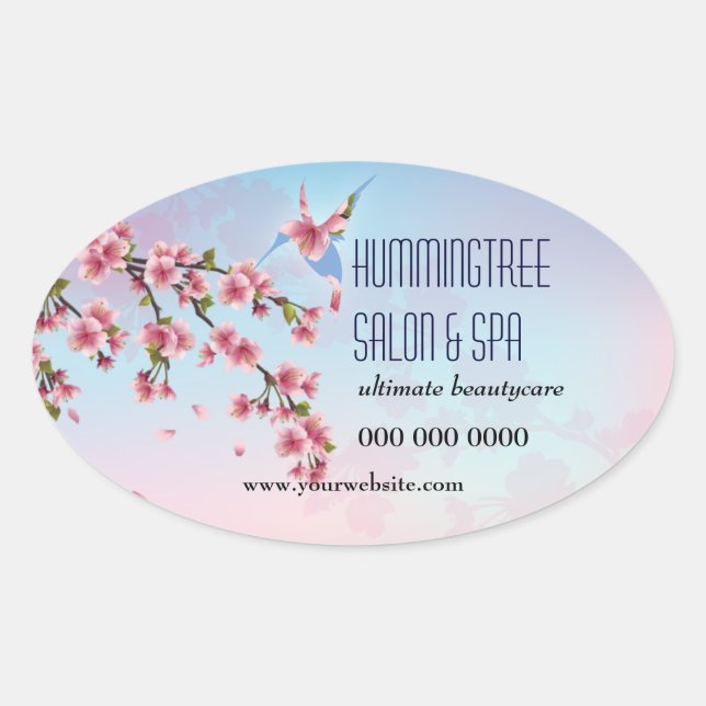 Sticker Ovale Colibri en fleurs de cerisiers (Devant)