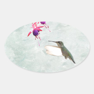 Sticker Ovale Colibri et Fuschia