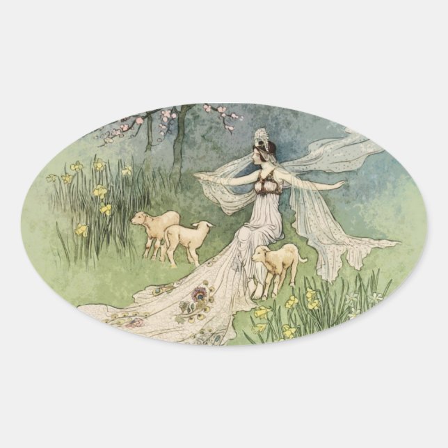 Sticker Ovale Collier de la déesse de printemps de Pâques (Devant)