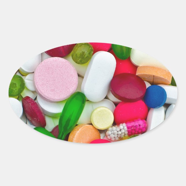 Sticker Ovale Colorful pills custom product (Devant)