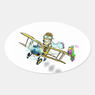 Sticker Ovale Comédien ambulant Bob et oiseau