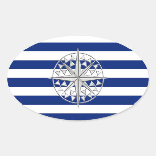 Sticker Ovale Compas de style Chrome sur les bandes Nautiques