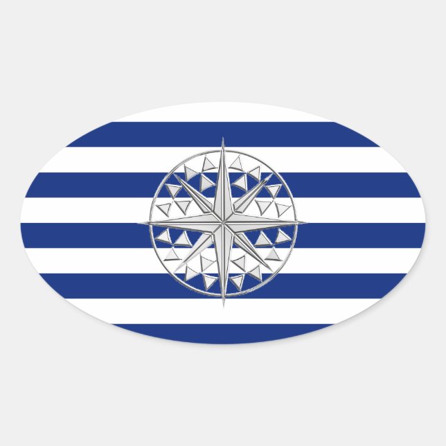 Sticker Ovale Compas de style Chrome sur les bandes Nautiques (Devant)