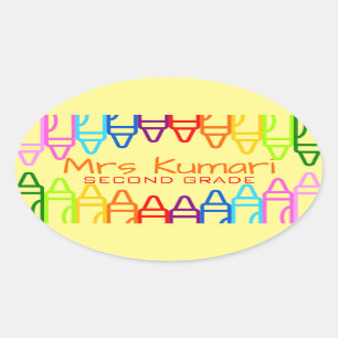 Sticker Ovale Conception Crayon pour enseignant personnalisé