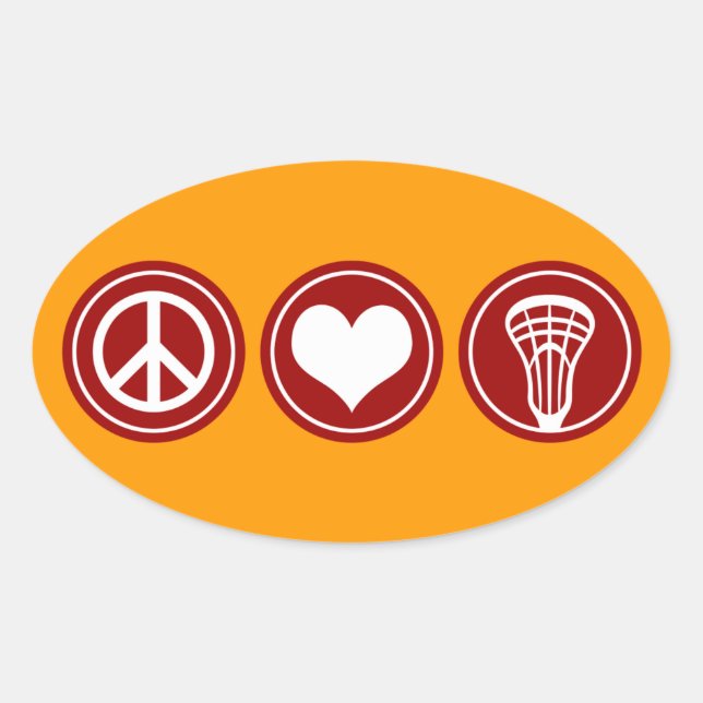 Sticker Ovale Conception de lacrosse d'amour de paix (Devant)
