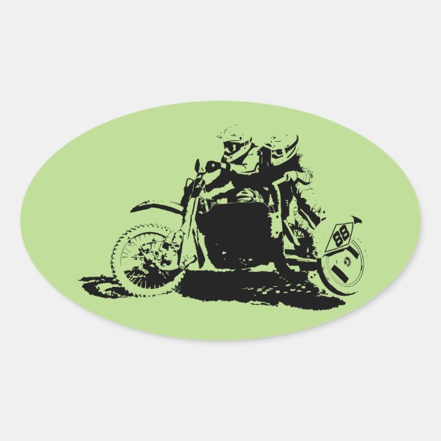 Sticker Ovale Conception de sidecarcross simple (Devant)