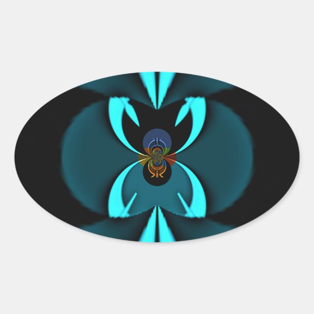 Sticker Ovale Conception de voyants cyan et noir de bord coupant (Devant)