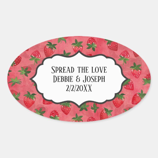 Sticker Ovale Confiture de fraise maison ou mariage préféré (Devant)