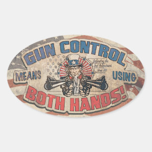 Sticker Ovale Contrôle Des Armes À Feu Signifie Deux Mains Rétro