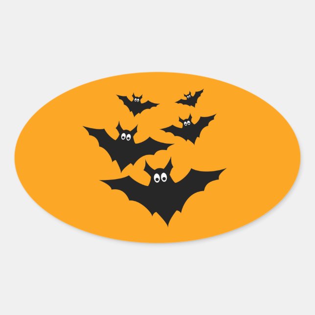 Sticker Ovale Cool mignon chauves chauves-souris Black Flying Ha (Devant)