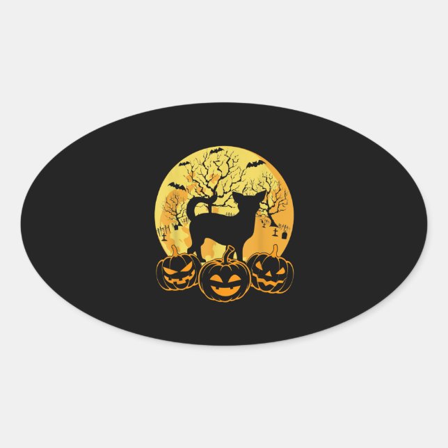 Sticker Ovale Costumes d'Halloween cool Chihuahua Amoureux de le (Devant)