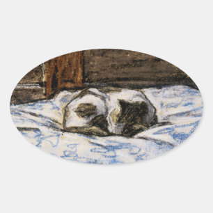 Sticker Ovale Couchage de chat sur un lit