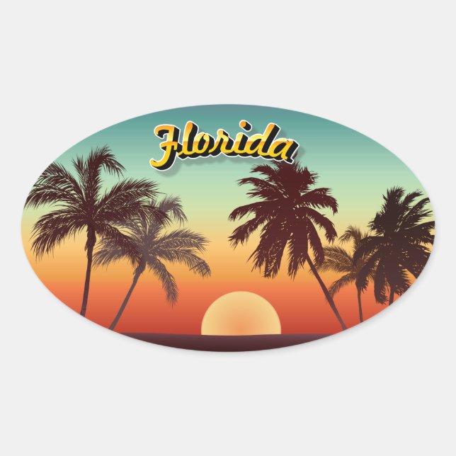 Sticker Ovale Couché de soleil de Floride (Devant)