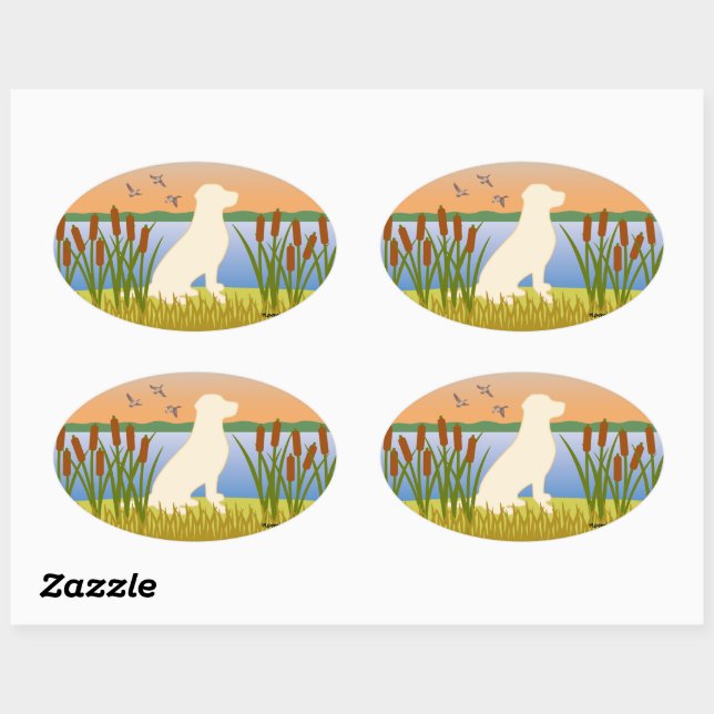 Sticker Ovale Coucher de soleil de chien d'oiseau du Labrador ja (Feuille)