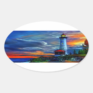 Sticker Ovale Coucher de soleil du phare