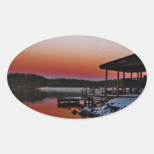 Sticker Ovale Coucher de soleil sur le quai du lac Arrowhead