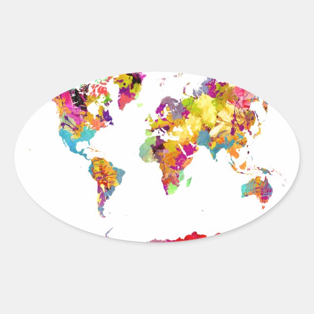 Sticker Ovale couleurs de la carte mondiale (Devant)