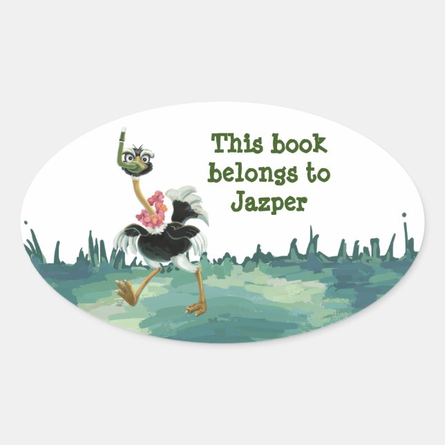 Sticker Ovale Course d'autruche dans le marais (Devant)