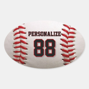Sticker Ovale Couture de baseball classique Nom et numéro person