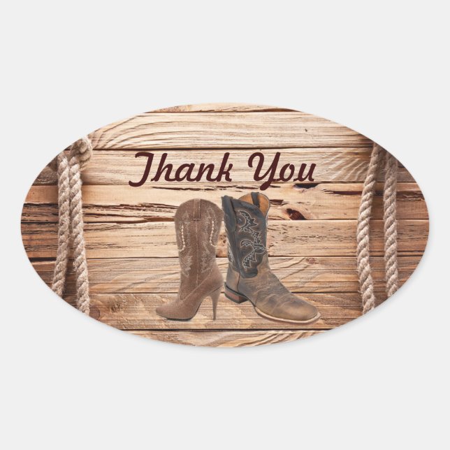 Sticker Ovale Cowboy Boots Western mariage campagnard merci (Devant)