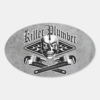 Sticker Ovale Crâne de plomberie : plombier tueur 3.1