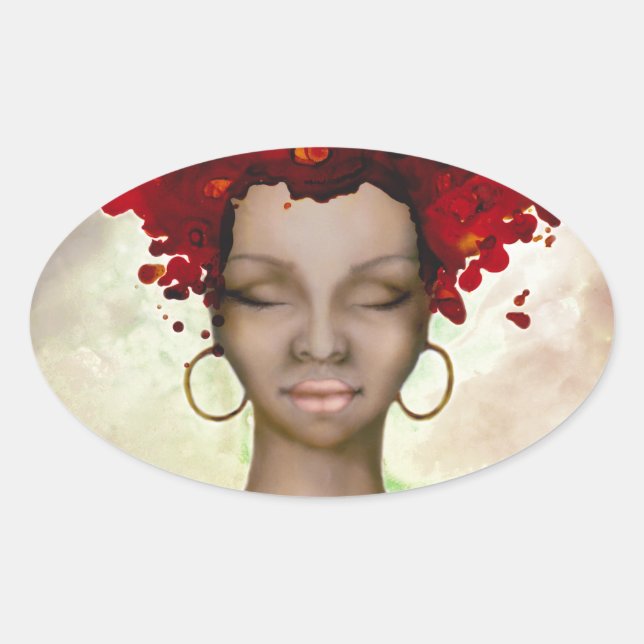 Sticker Ovale Crazy Red Hair Matin (Devant)