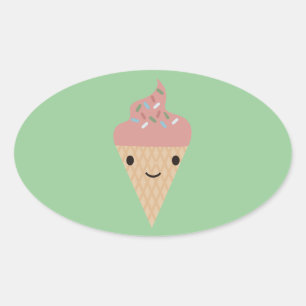 Sticker Ovale Crème glacée Cute Kawaii