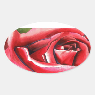 Sticker Ovale Crimson Red Rose Original watercolor art