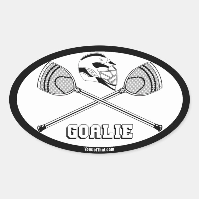 Sticker Ovale Crosse bâtons de gardien blanc avec GOALIE (Devant)