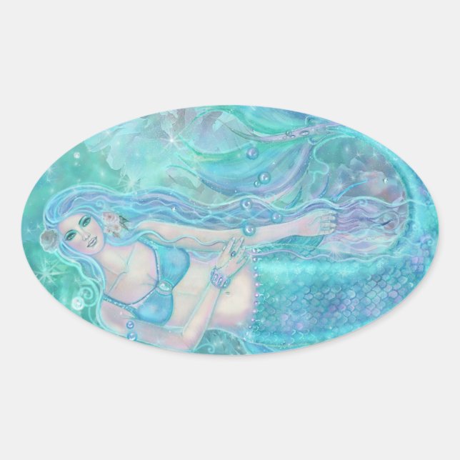 Sticker Ovale Crystal Mermaid rêve par Renee Lavoie (Devant)