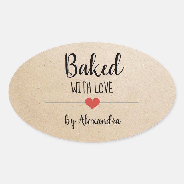 Sticker Ovale Cuit avec amour Nom Kraft (Devant)