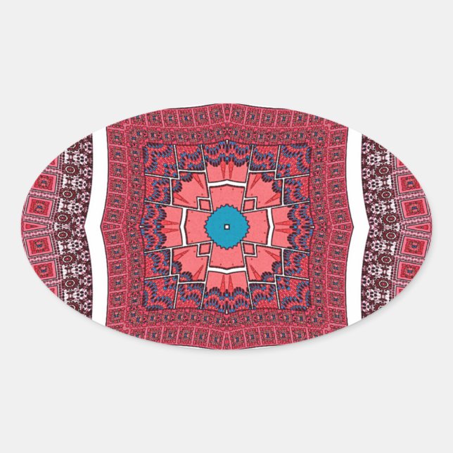 Sticker Ovale Culture traditionnelle sindhi Ajrak Art Motif Impr (Devant)