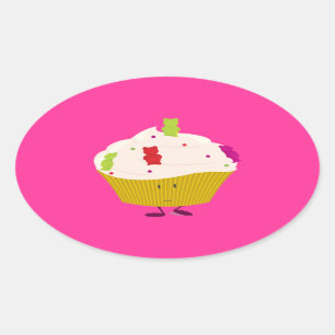 Sticker Ovale cupcake pour ours gummy souriant