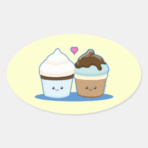 Sticker Ovale Cupcakes mariages