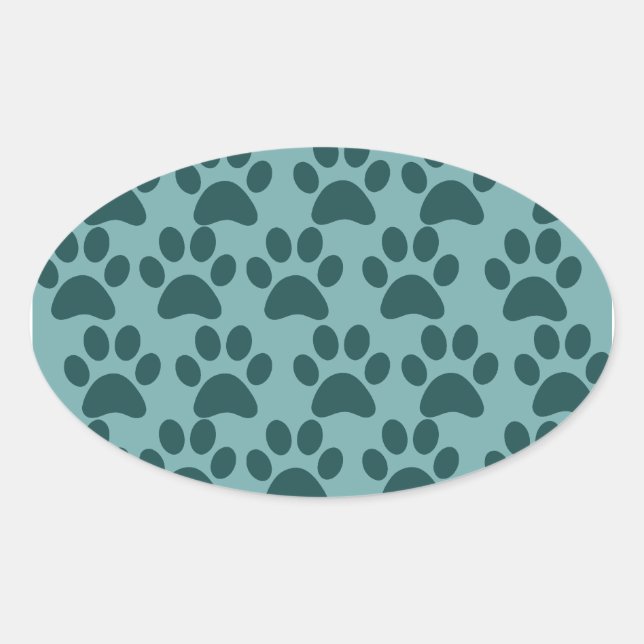 Sticker Ovale Cute Chien Chien Chien Empreintes de pattes Blue G (Devant)