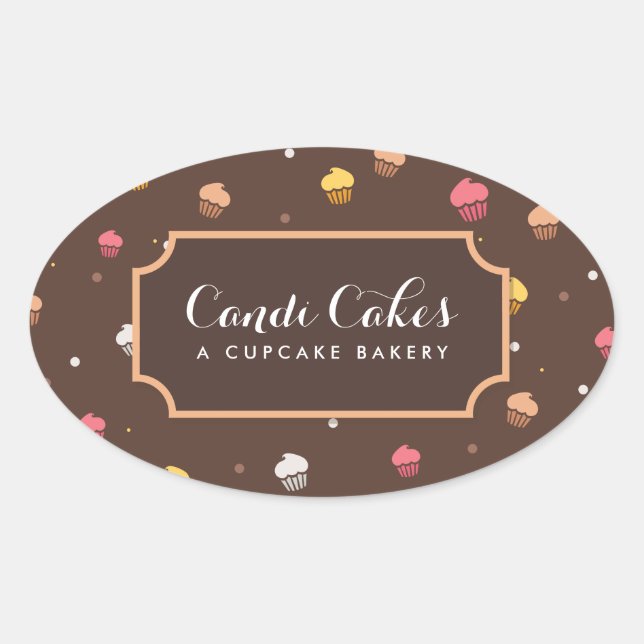 Sticker Ovale Cute Cupcakes boulangerie Motif Brown (Devant)