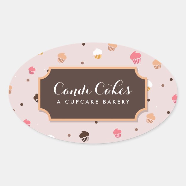 Sticker Ovale Cute Cupcakes Boulangerie Motif rose (Devant)