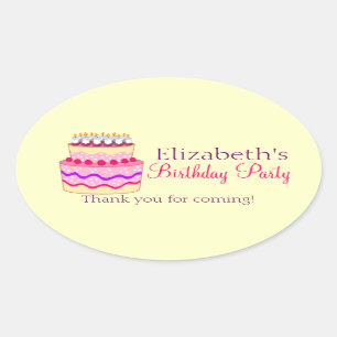 Sticker Ovale Cute Joyeux gâteau d'anniversaire personnalisé