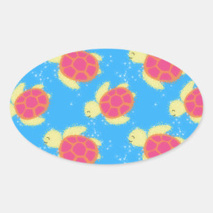 Sticker Ovale Cute Motif de tortue de mer