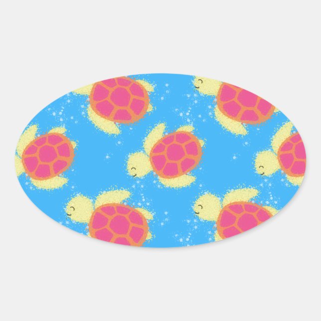 Sticker Ovale Cute Motif de tortue de mer (Devant)