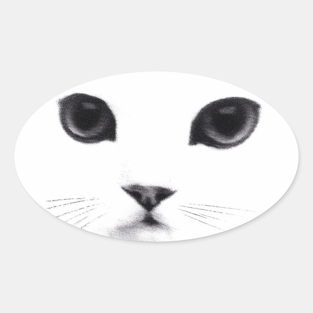 Sticker Ovale Cute Oval Kitty Chat Visage (Devant)