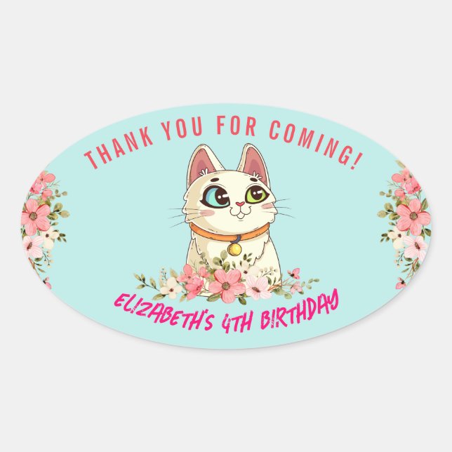 Sticker Ovale Cute Purfect Chat Kitten fête d'anniversaire (Devant)