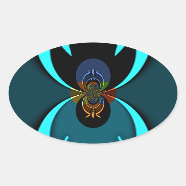 Sticker Ovale Cyan Abstrait Art Print (Devant)