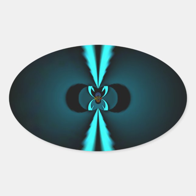 Sticker Ovale Cyan et Black Abstrait Art Print (Devant)