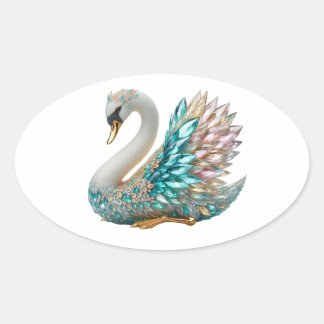 Sticker Ovale Cygne doré Bedazzled cristal diamanté Bling