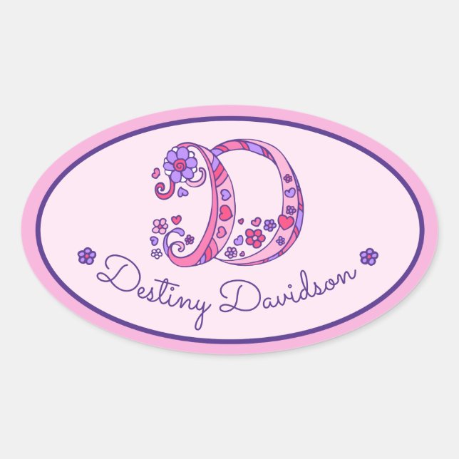 Sticker Ovale D lettre monogramme nom personnalisé id autocollan (Devant)