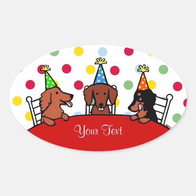 Sticker Ovale Dachshund Caricature pour l'anniversaire (Devant)